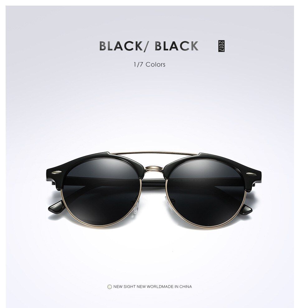Black BlackMen's Polarized Sunglasses Fashion Retro Vintage Brand Designer Sun glasses for Womens Coating Lens Double Bridge Eyewear