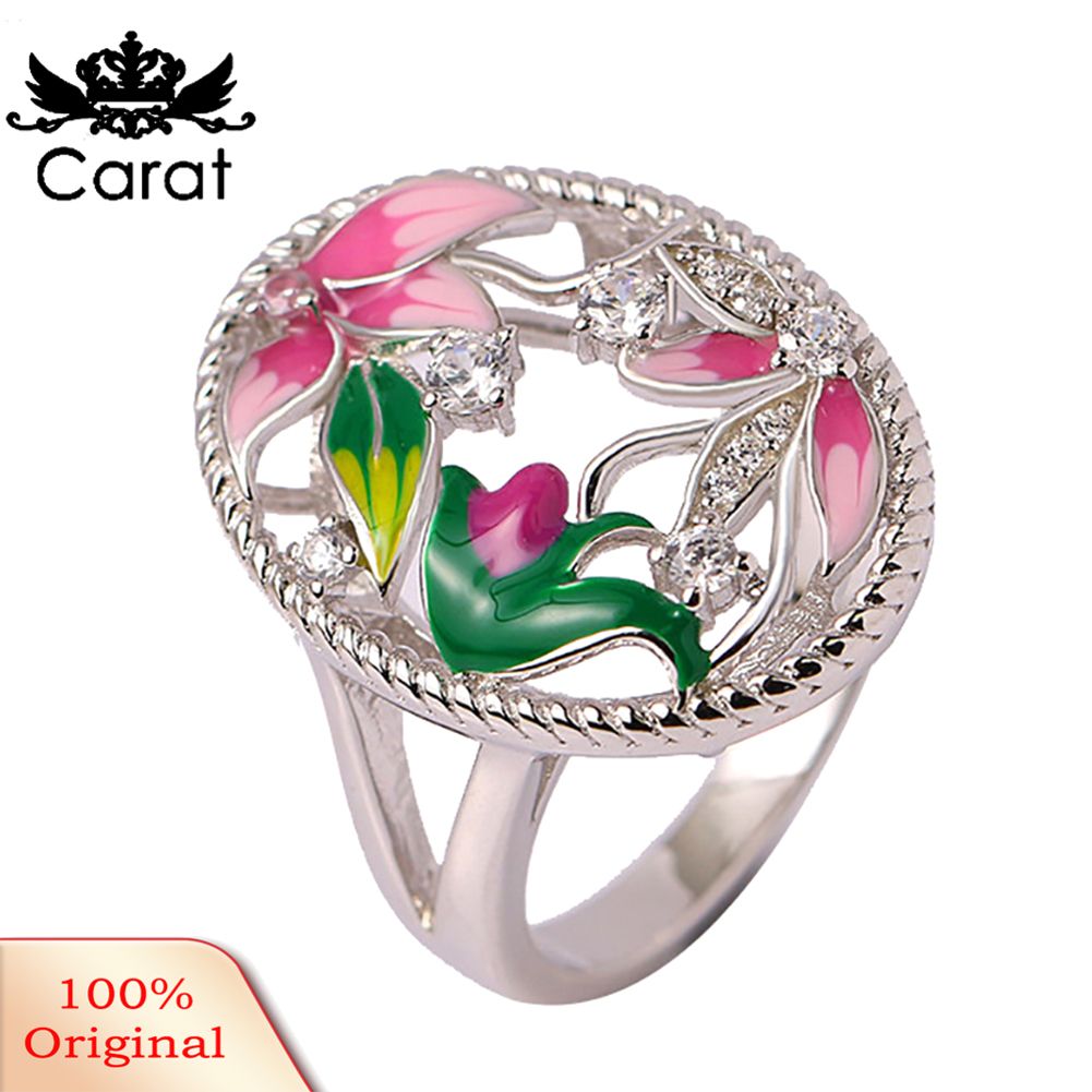 Carat Lady Enamel Flower Rhinestone Oval Dangle Earrings Necklace Ring Jewelry Gift