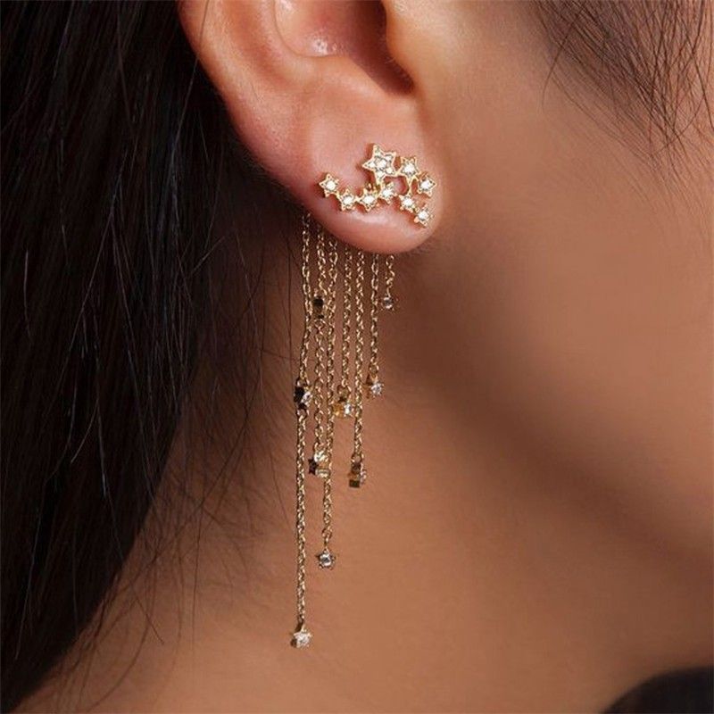 Exquisite Tassll Crystal Full Star Earrings Women Party Accessories