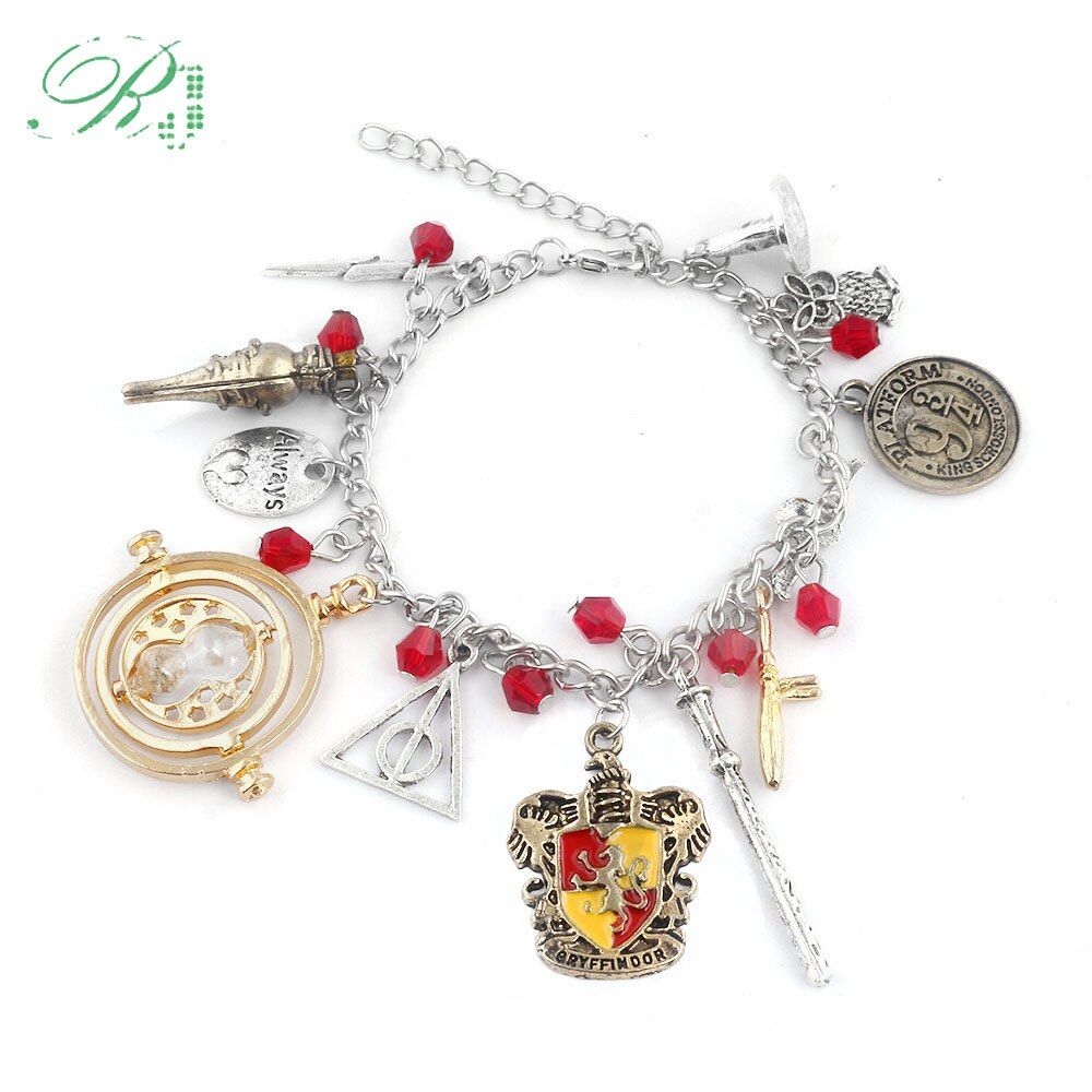 RJ Hot Film Academy Slytherin School Bracelets Luna Glass Deathly Hallows HP Golden Snitch Bangles Jewelry