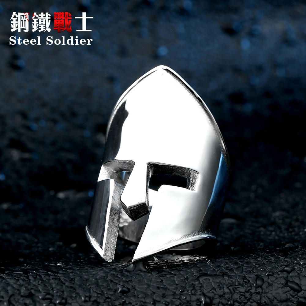 Steel soldier stainless steel men knight helmet ring personality popular for Europe fashion jewelry for men