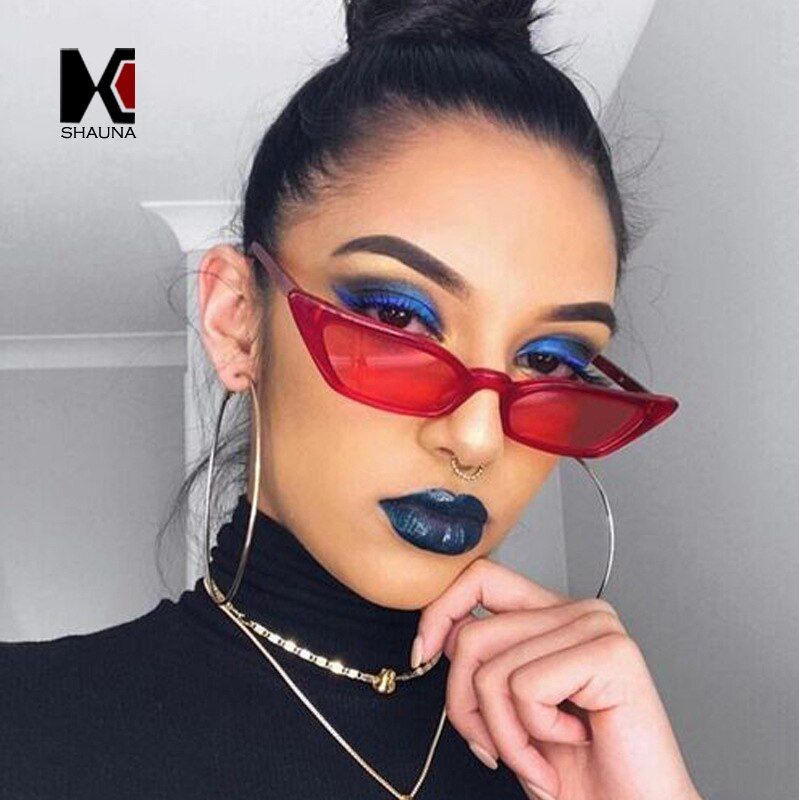 Leopard TeaSHAUNA Metal Hinge Fashion Small Frame Women Cat Eye Sunglasses Vintage Ladies Transparent Red Lens Shades UV400
