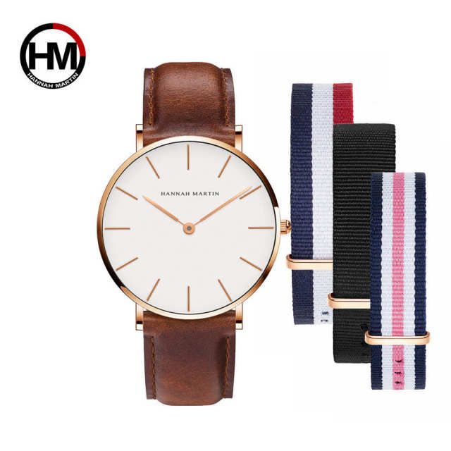 Dropshipping Japan Quartz Movement Design Simple Stylish Waterproof Watch Unisex Leather Band 1 set 3pcs Strap relogio feminino