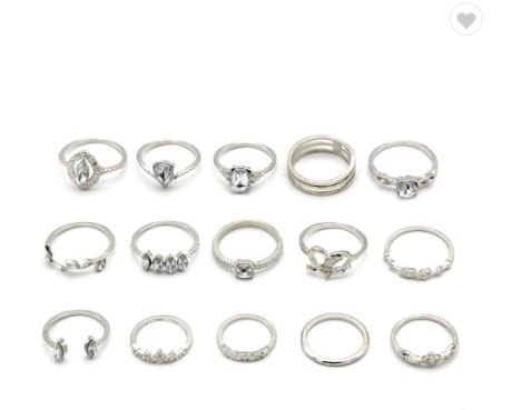 Bohemian metal ring set 15 pcs