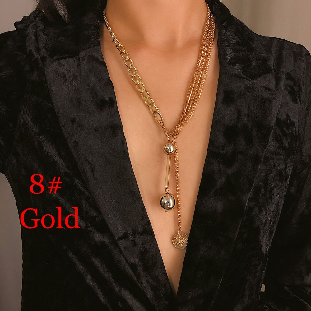 1pcs Punk Exaggeration Choker Necklace For Women Big Thick Chain Round Hollow Multi-layer Coin Pendant Long Necklace Jewelry
