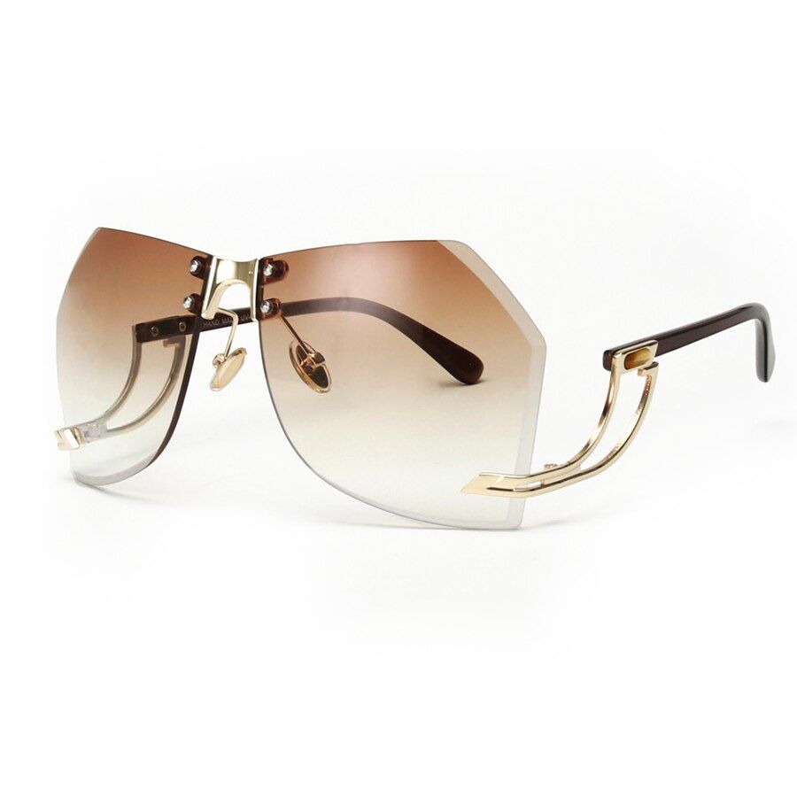 C2 brown gradient single sunglassesROYAL GIRL Oversize Sunglasses Women Rimless Brand Designer Elegant Lady Female Optics Clear Lens Sun Glasses Gradient ss143