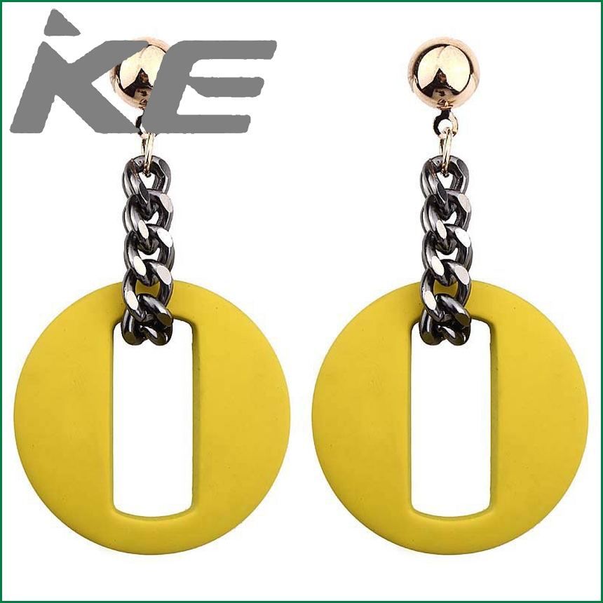 Korean version of simple personality chain geometric round pendant earrings E6084 for women low price