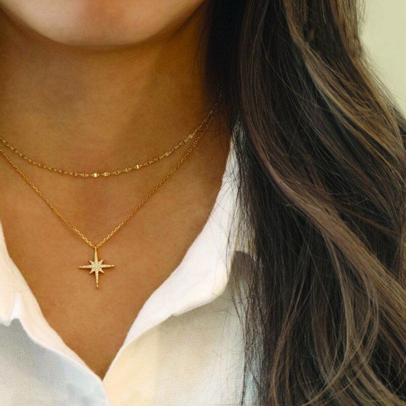 Female Necklace Multi Layered Moon Women Necklace Choker Statement Crystal Gold Color Necklace Girl Party Wear Gift Jewelry