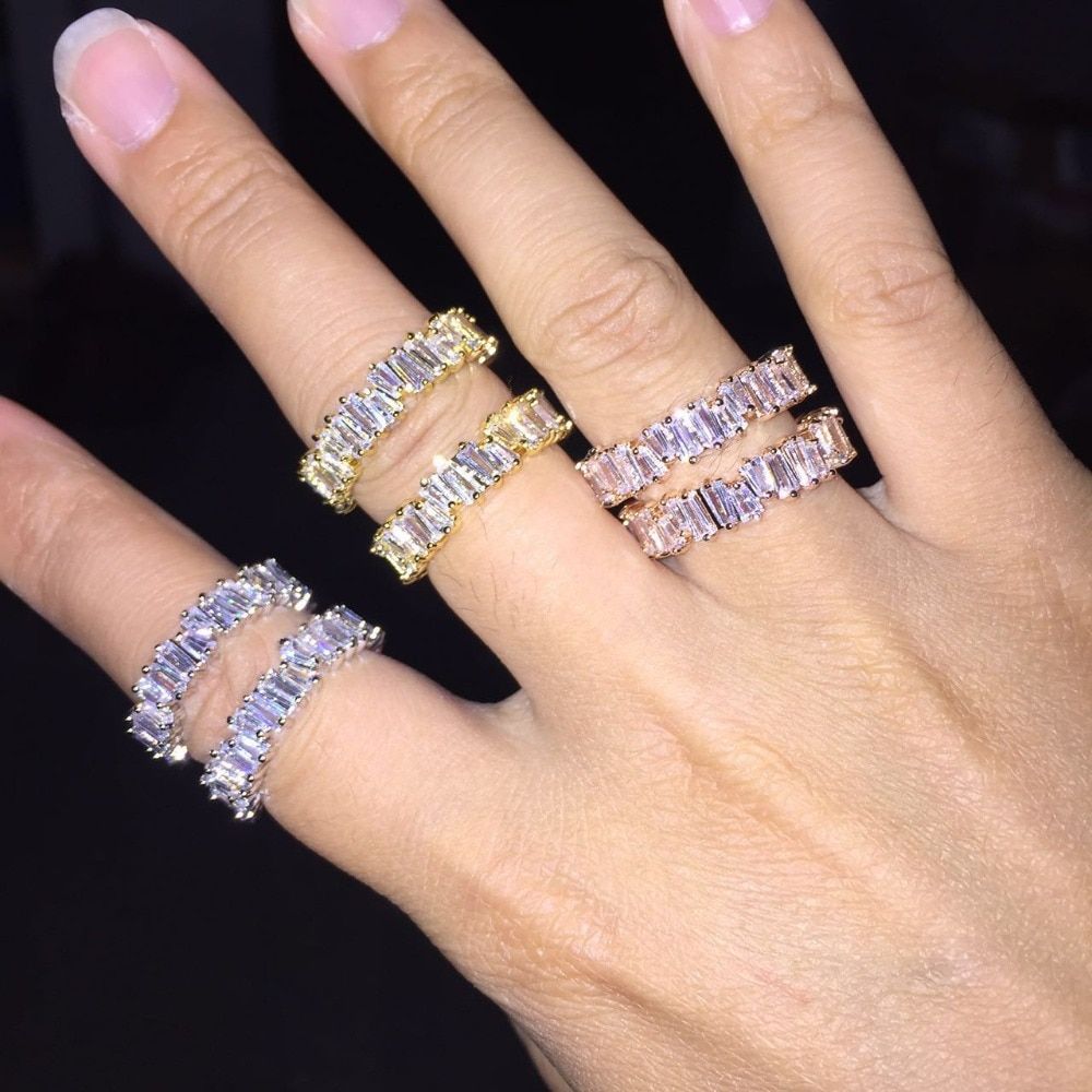 3 Colors Silver Color Gold Rose Gold Round Zircon Stone Rings for Women Fashion Wedding Engagement Jewelry 2019 New