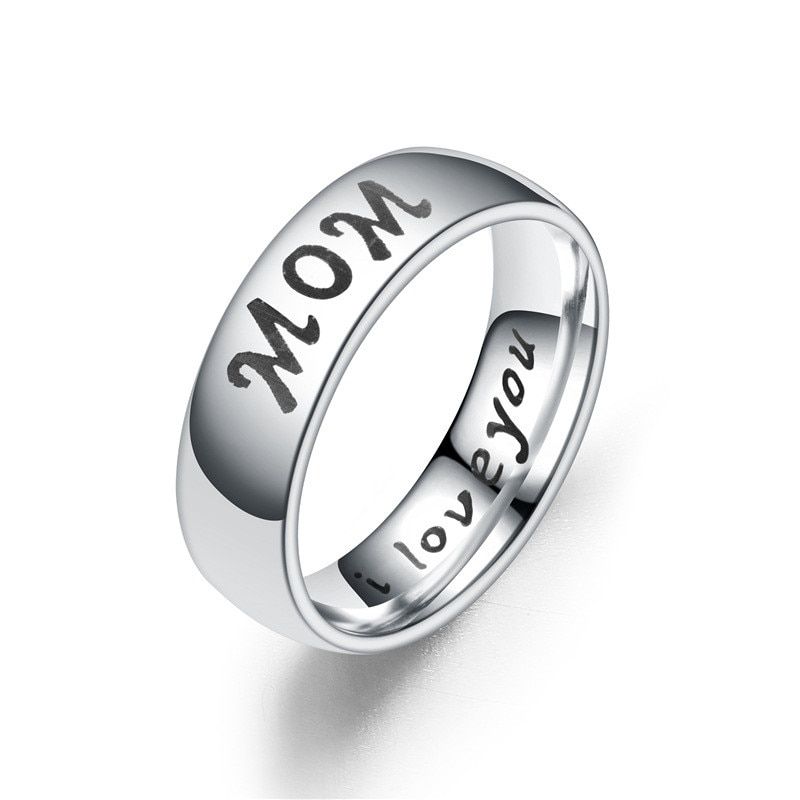 New Simple 6mm Stainless Steel Love Mom Son Daughter Decoration Family Ring Jewelry