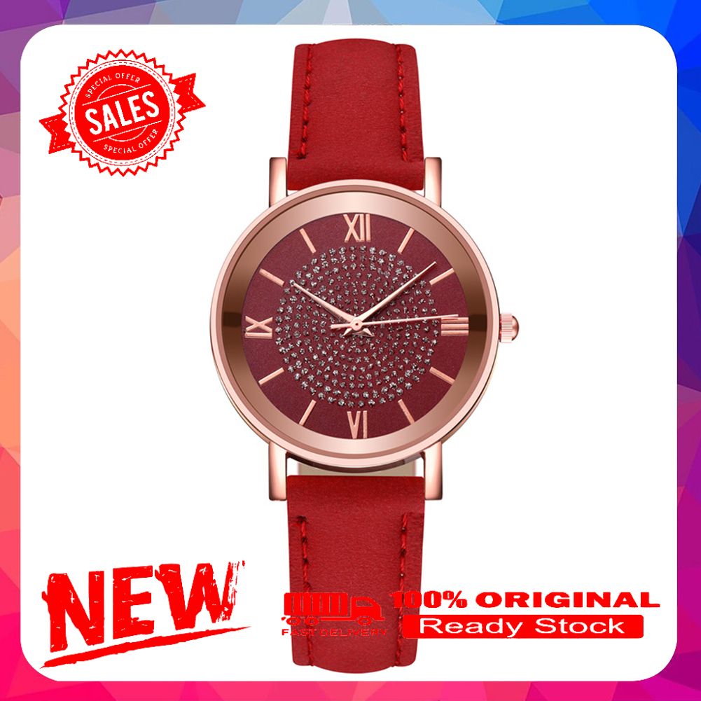 Women Fashion Rhinestones Inlaid Round Dial Analog Display Quartz Wrist Watch