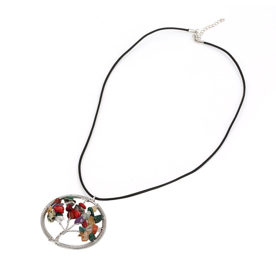 Fashion Rectangle/Round Woman Stone Pendant Charming Necklace With Hide Rope