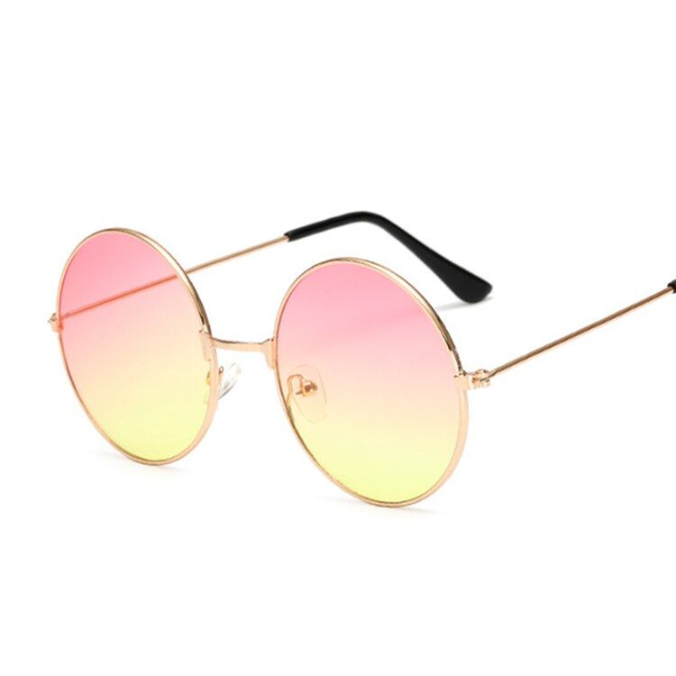 Pink yellowClassic Round Sunglasses Women Vintage Circle Design Sun Glasses For Women Male Small Frame Metal Colorful Ocean Mirror Retro