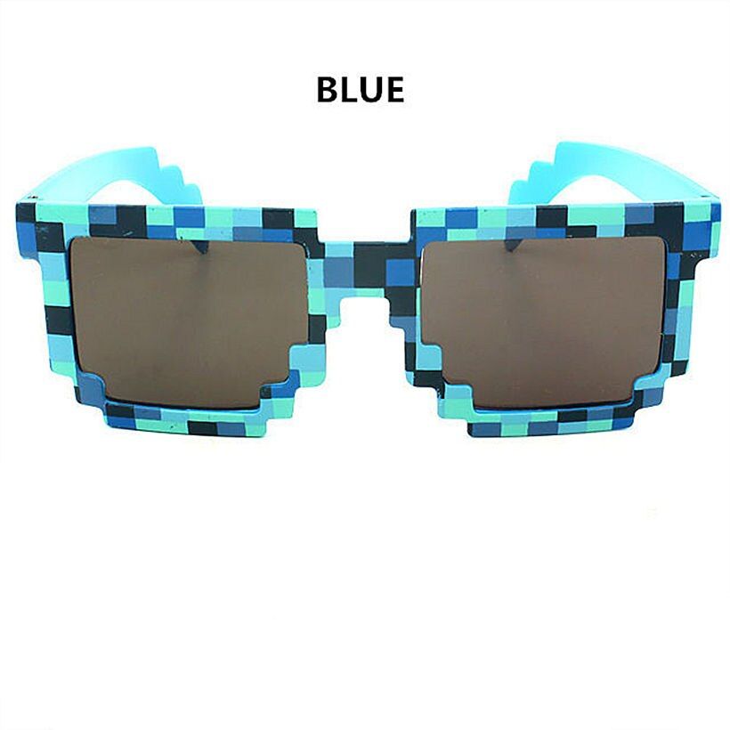 Blue as pictureKUJUNY Sunglasses Pixel Deal with it glasses Women Men Mosaic Sun Glasses Popular Party Funny Eyeglasses