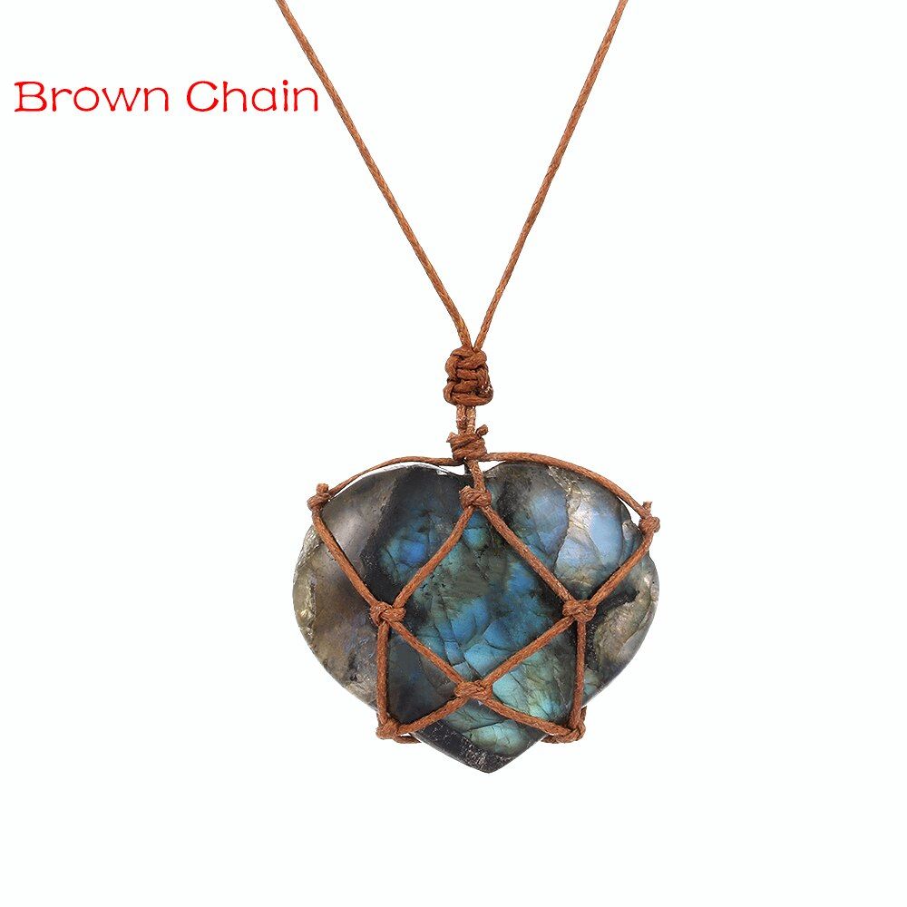 Dragons Heart Labradorite Necklace Natural Stone Pendant Wrap Braid Yoga Macrame Necklaces Men Women Energy Necklace Jewelry