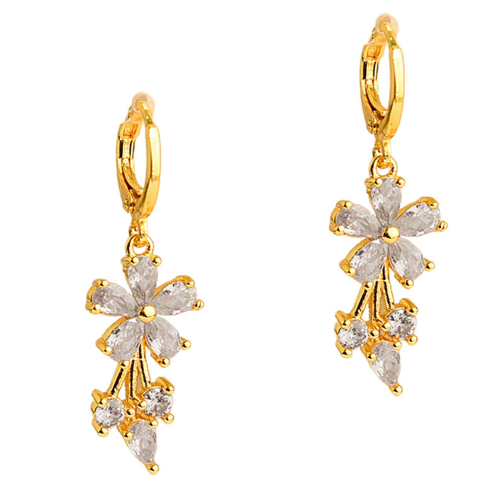 Women Dangle Earring Exquisite Inlay Flower Dangle Hoop Earrings