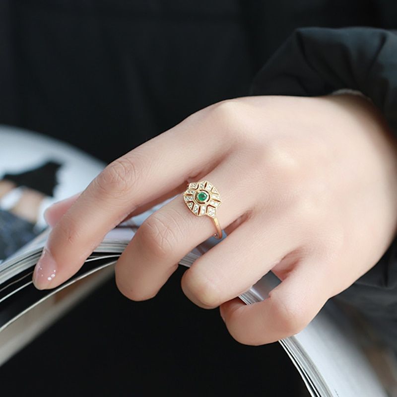 LAMOON Ring For Women Emerald Ring 14k Gold Plated Retro Style Luxury Fine Jewelry 925 Sterling Silver LMRI137