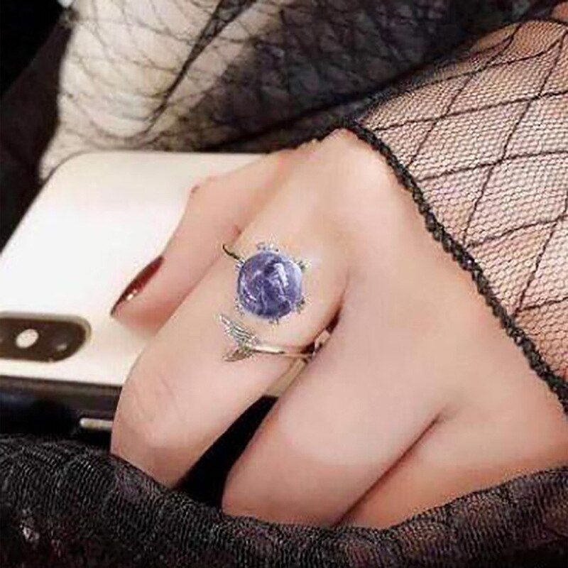 Blue Purple Crystal Mermaid Bubble Open Rings For Women Wedding Birthday Gift Engagement Ring Creative Fashion Jewelry