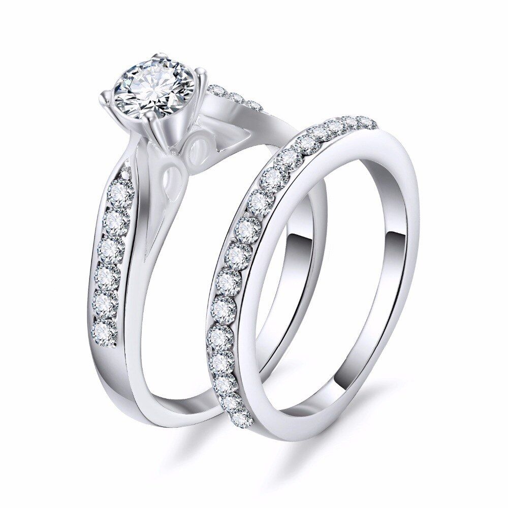 2Pcs/set Charm Lovers Ring Femme Fashion Zircon Jewelry Bijoux Crystal Engagement Wedding Rings For Women Men Anillos