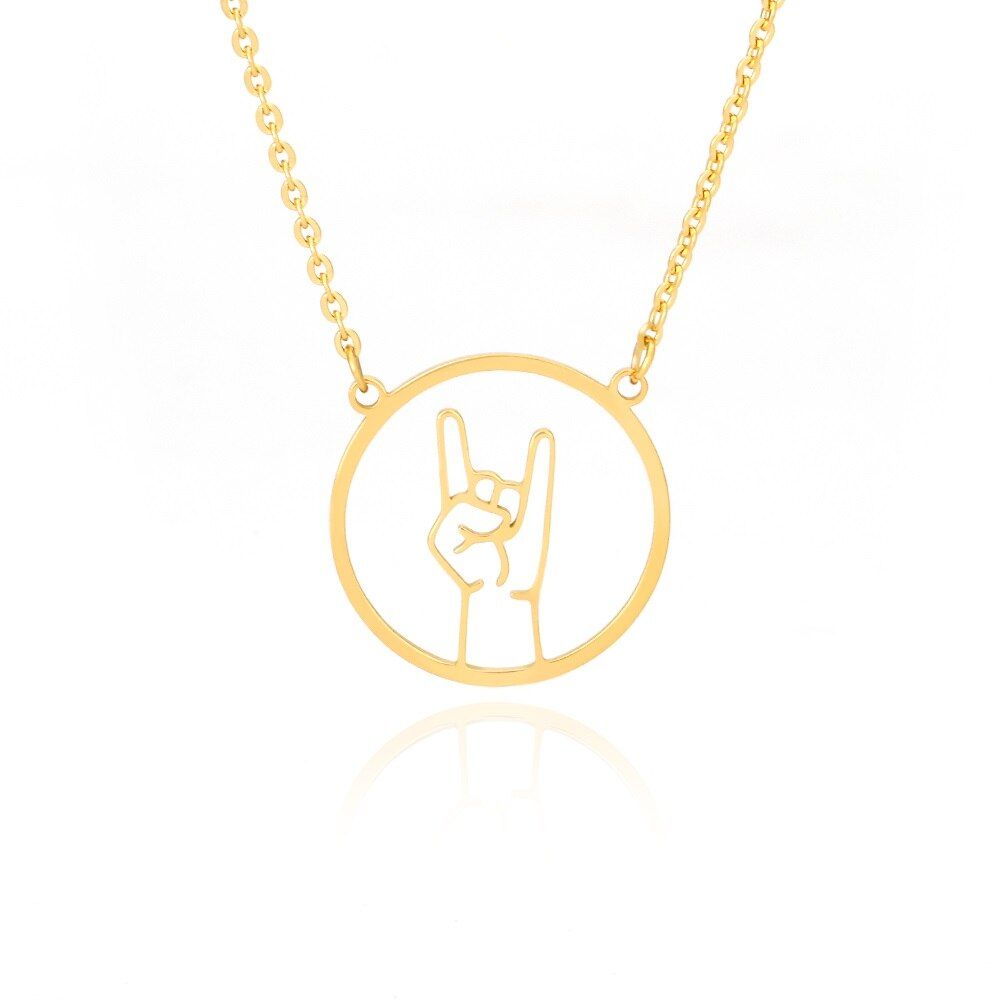 Stainless Steel Fashion Peace Sign Pendant Necklace Women Collier OK Rock Fist Peace Gesture Necklace BFF Sign Language Jewelry