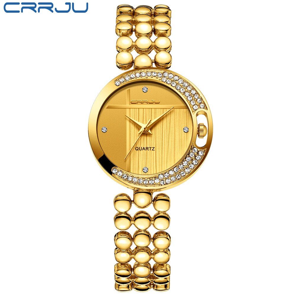 Relojes Mujer CRRJU Women Fashion Rhinestone Quartz Watches Stainless steel Band moonlike Ladies Crystal dress Wrist Watches