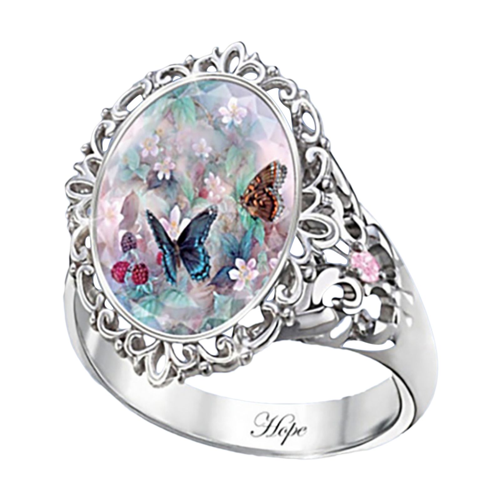Butterfly Ring Cute Oval Cut Enamel Flower Butterfly Ring Modern