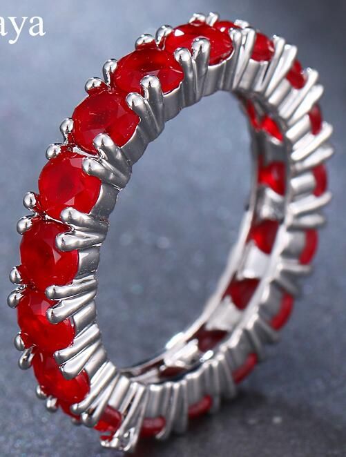 Emmaya White Blue Green Red Zircon Fashion Design Ring Round Silver Color AAA Zircon Finger Rings For Women Jewelry Party Gift