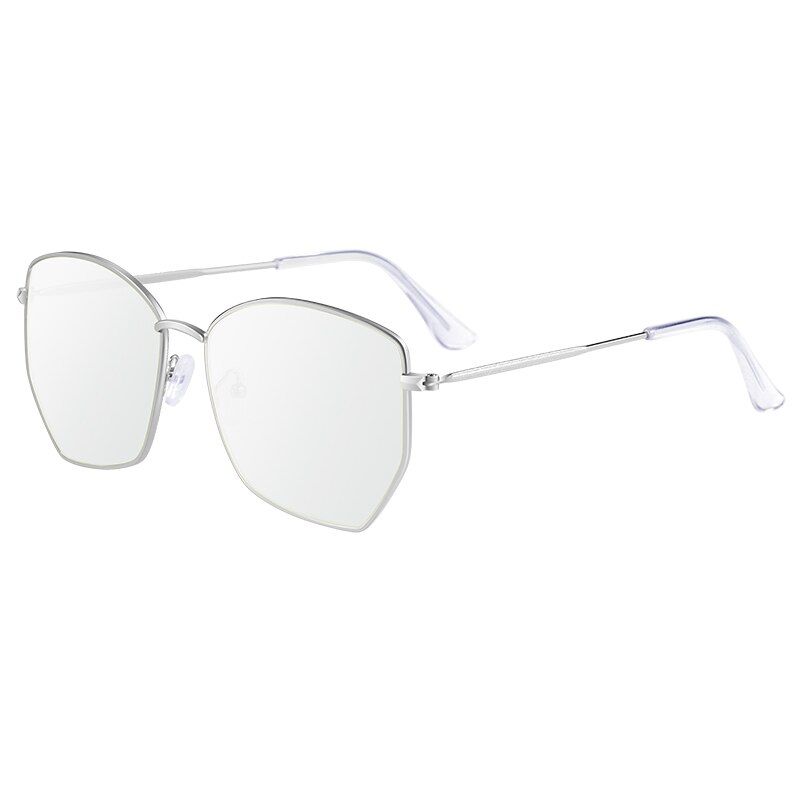 C11WUE Polygon Clear Square Sunglasses Women Fashion Brand Design Lady Vintage Metal Oversized Frame Plain Sun Glasses Female UV400