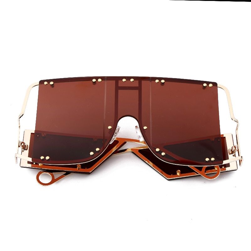 Fashion Square Sunglasses Women New Oversized Mirror Men Shades Glasses Luxury Brand Metal Rivet Trend Unique Female Eyewear