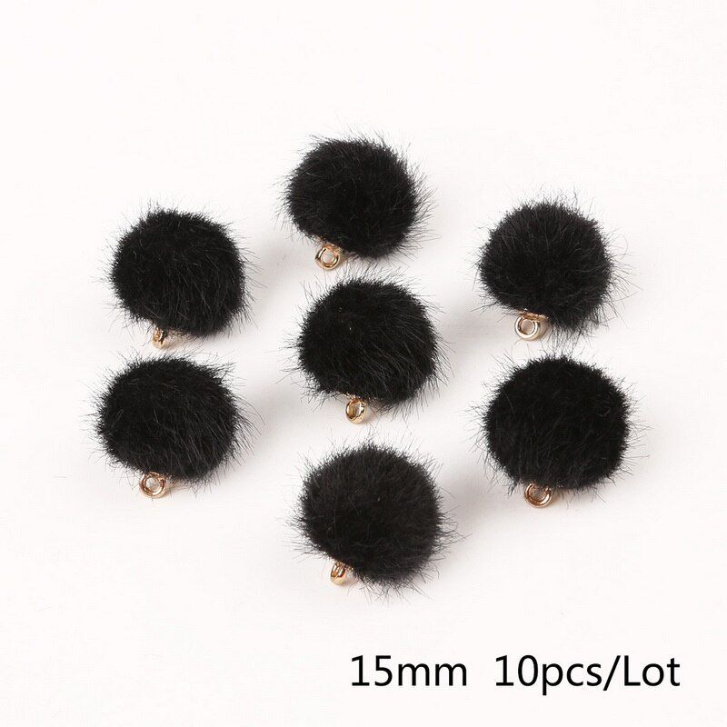 10pcs/lot Fur Pompom Covered Ball Beads Charm Necklace Pendant For Jewelry Making DIY Woman Jewelry Accessories