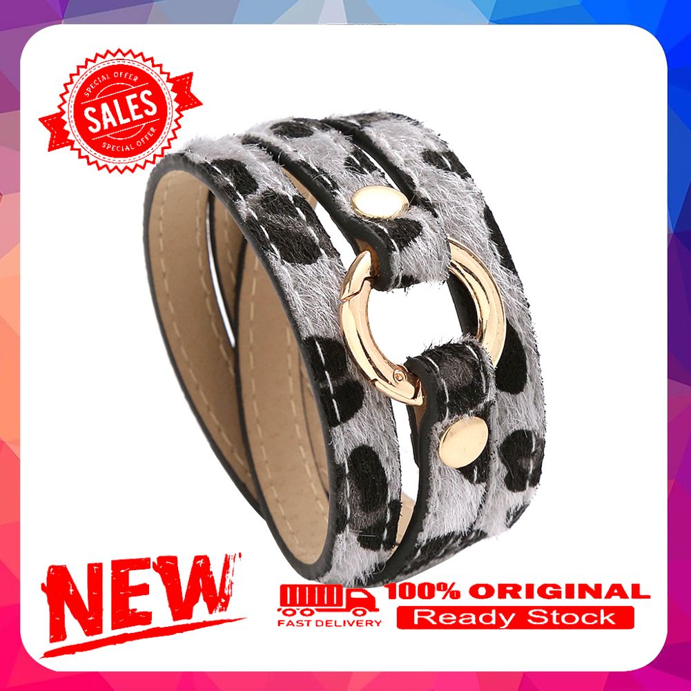 Women Multi-layer Winding Leopard Ring Long Faux Leather Bracelet Bangle Jewelry