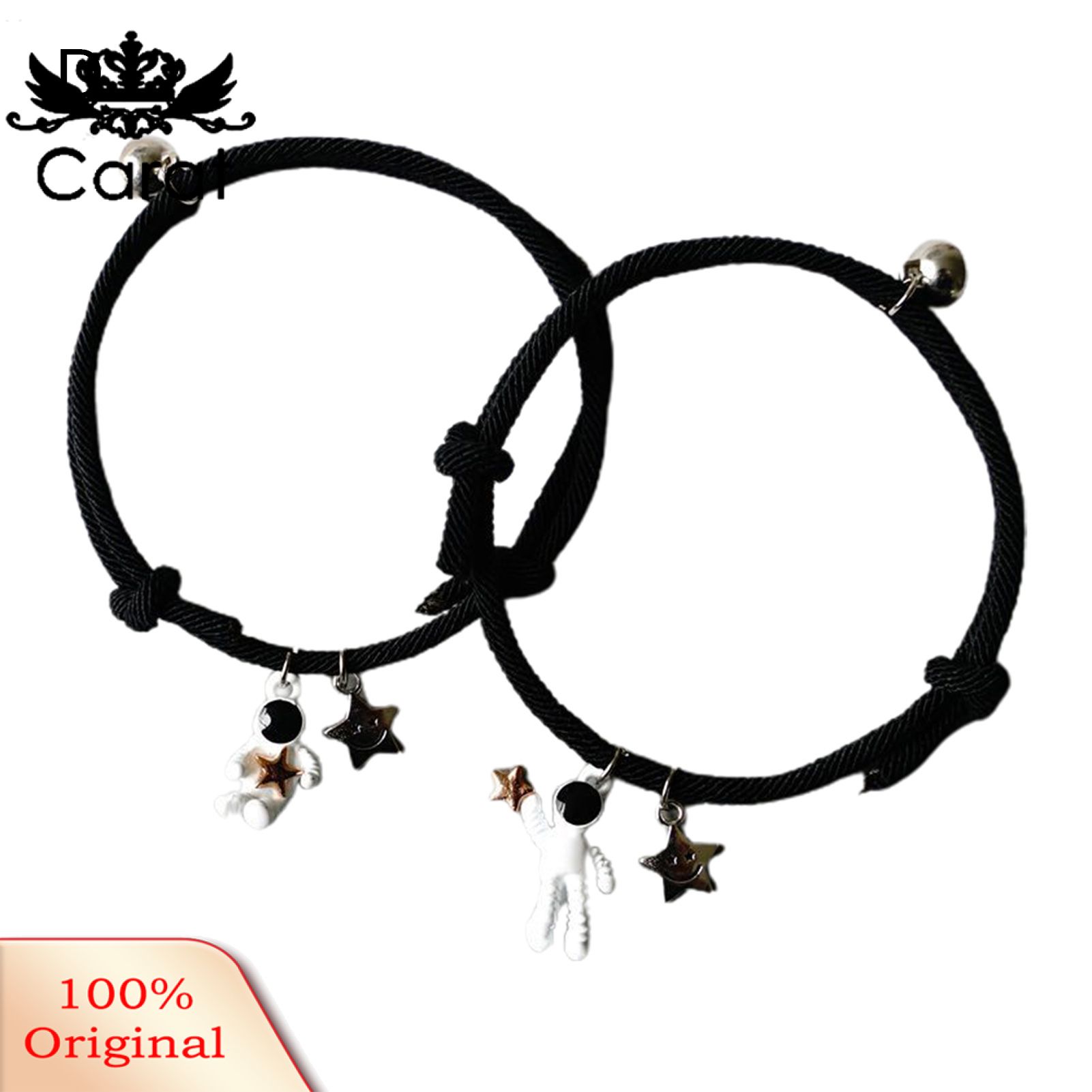 1 Pair Couple Bracelet High Toughness Cartoon Style Magnet Couple Bracelet with Astronaut Pendant for Women