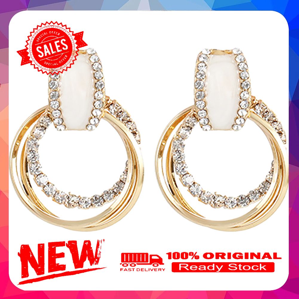 Glitter Multilayer Circle Rhinestone Inlaid Dangle Stud Earrings Women Jewelry