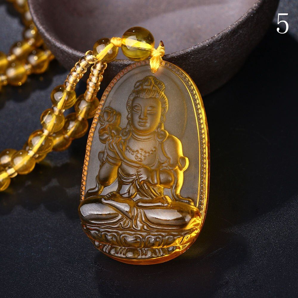 Crystal Buddha Eight Patron Saint Pendant Long Necklace Tibetan Buddhism Reiki Zodiac Amulet Disaster Prevention Protection