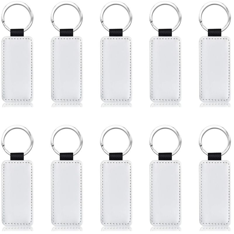 JAERBEE 10Pcs Leather Keychain Blank Rectangle MDF Keychain Sublimation Heat Transfer Keychain Kit Jewelry Making