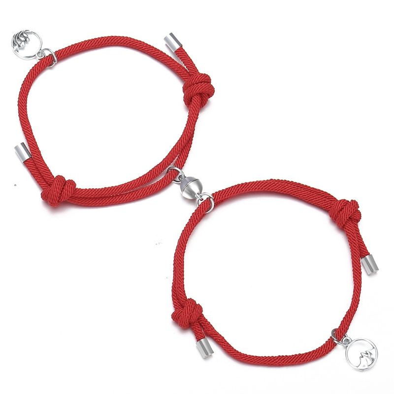 2Pcs Couple Magnet Attract Lover Bracelet Gift for Men Women Best Friend Rope Charm Bracelet Personality Jewelry - B