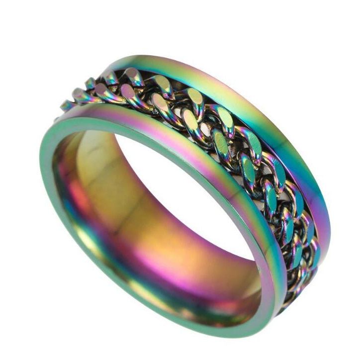 UZone Punk Rock Spinner Ring Stainless Steel Chain Rotable Rings for Men Women Accessories Couple Rings Xmas Gifts