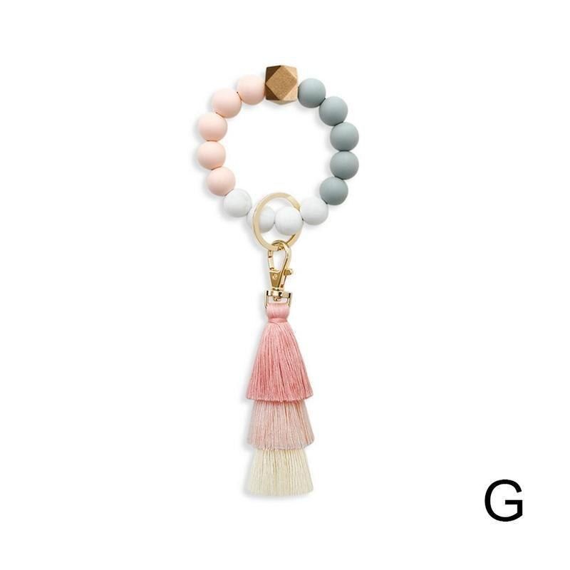 1Pc Fashion Silicone Beaded Tassel Bracelet for Women Wrist Bracelets Keychain Key Ring Chain Jewelry Accessories pulseras mujer