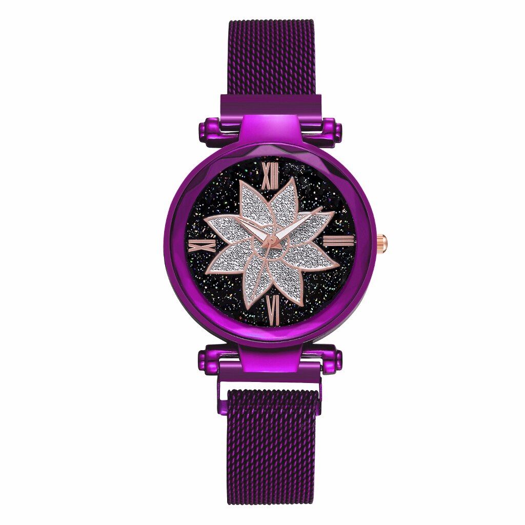 Hot Selling Women Magnet Buckle Starry Sky Flower Watch Luxury Ladies Stainless Steel Quartz Watch Clock Relogio Feminino