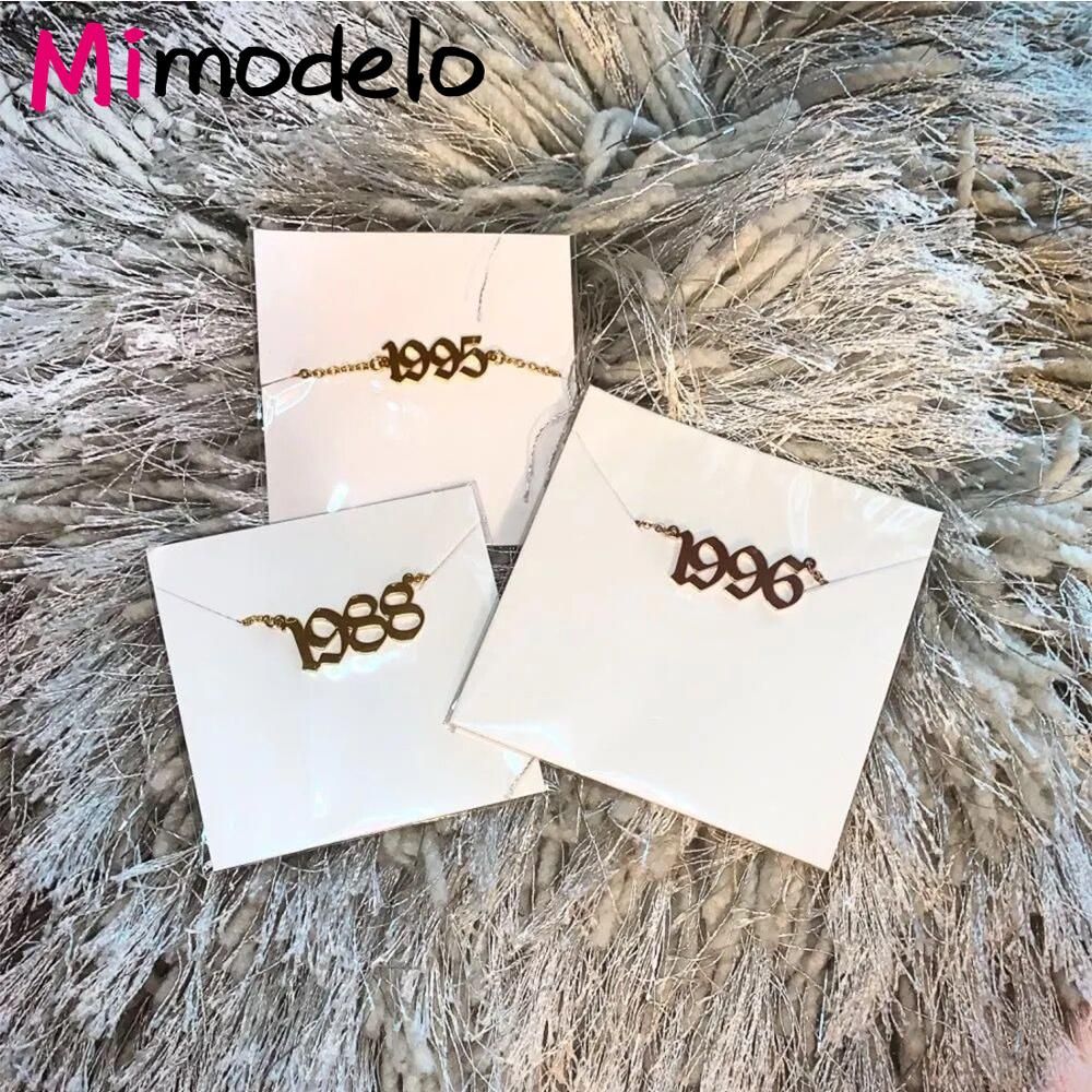 Gothic Old English Personalized Date Necklaces 1985 1986 1987 1988 1989 1990 1991 1992 Custom Birth Year Necklace Collier Femme