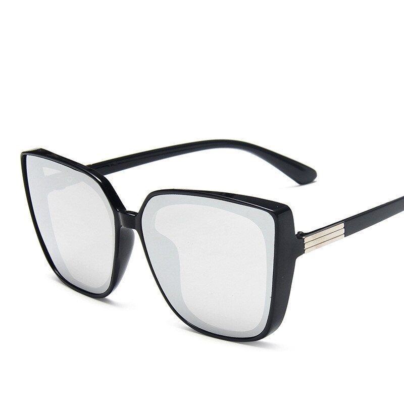 Black SilverFashion Plastic Cat Eye Women Oversized Sunglasses Brand Designer Vintage Retro Mirror Sun Glasses For Women UV400 Oculos