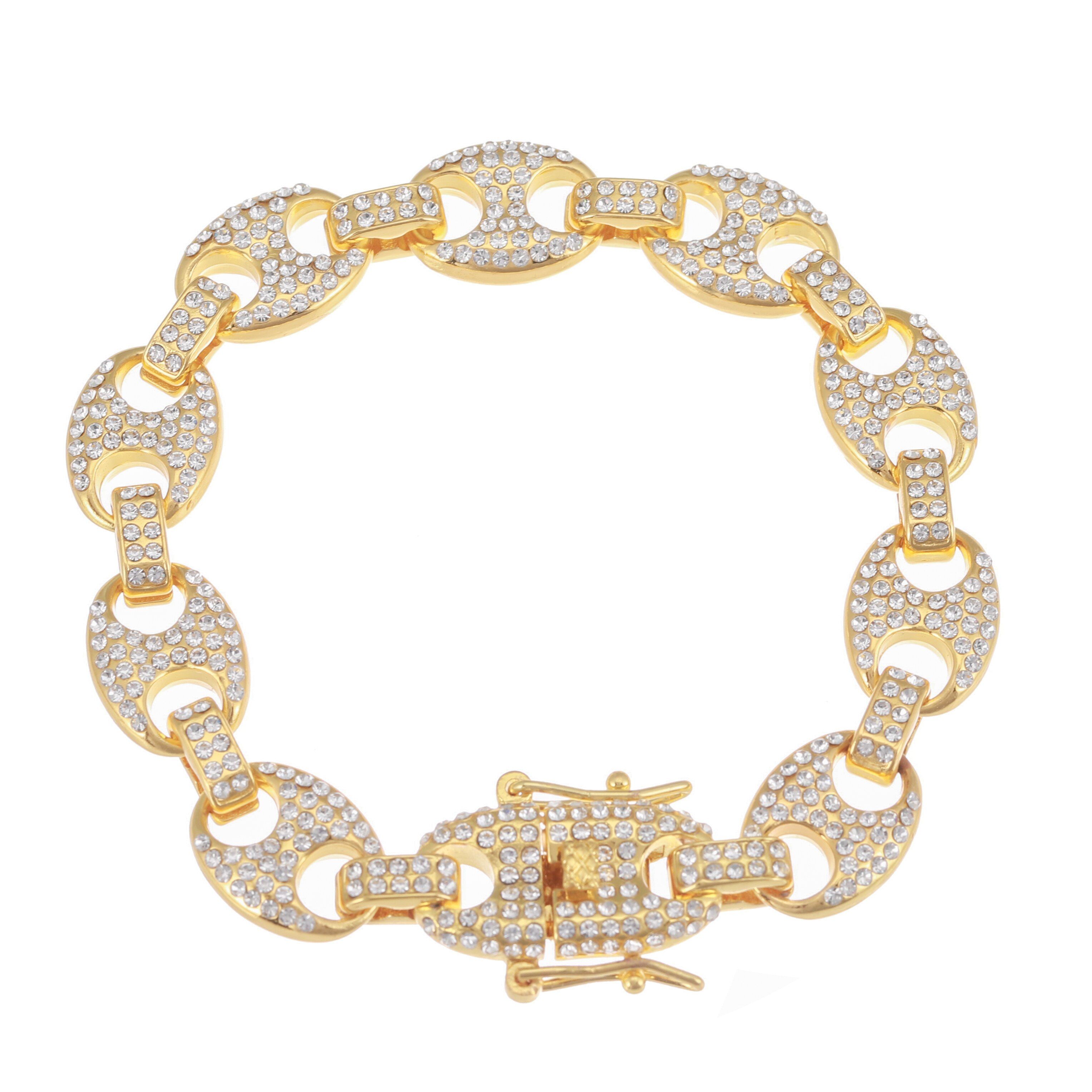 Hip Hop Iced Out Miami Cuban Link Bracelet Full Rhinestone Paved Link Chain Bracelets for Men Hip Hop Jewelry