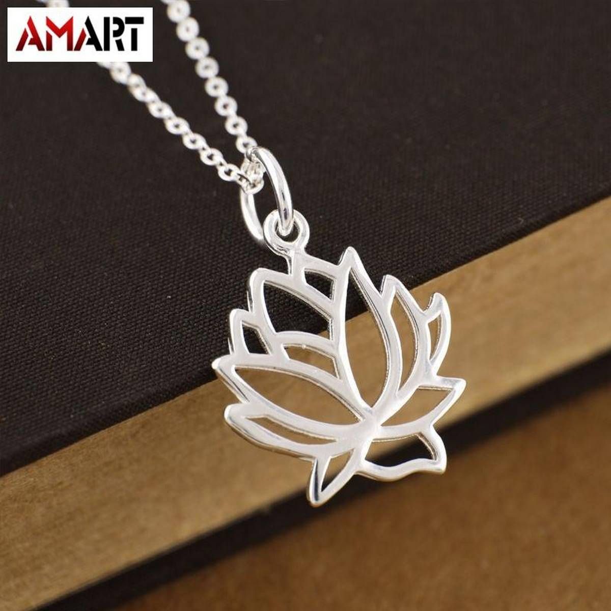 925 Sterling Silver Lotus Flower Yoga Namaste Pendant