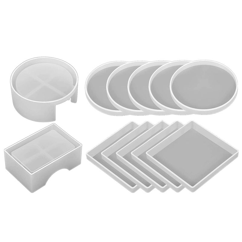 TWEXQNY-Coaster Resin Molds Set Silicone Coaster Storage Box Mold in Rectangle Round Epoxy Casting Mold for DIY Art Craft
