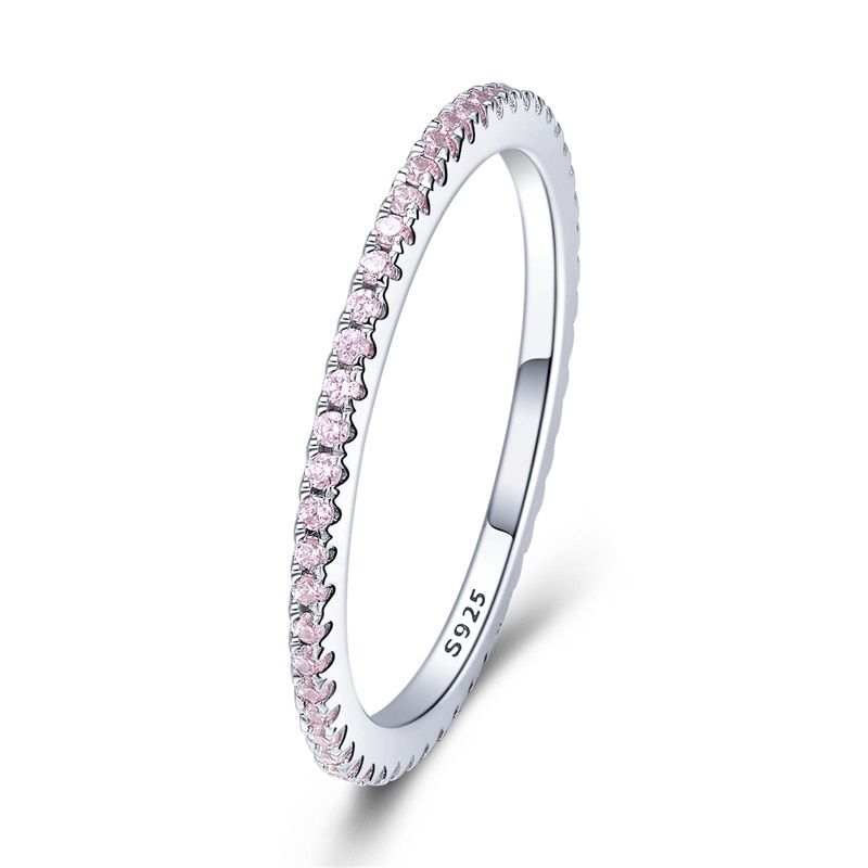 BAMOER Classic 925 Sterling Silver High Quality Circle Clear CZ Geometric Stackable Rings for Women Wedding Jewelry Gift SCR066