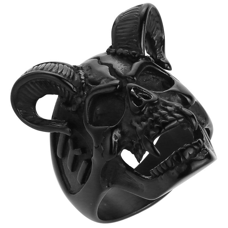 EdgLifU Drop Ship US Size 7-14 Cool Horn Goat Skull Ring Stainless Steel Mens Motorcycle Biker Zombie Vampire Skull Ring For Men