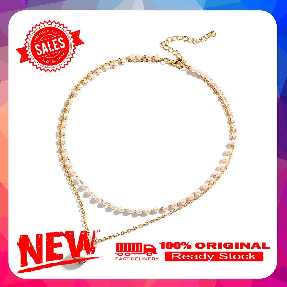 Simple Style Double-Layer Faux Pearl Pendant Necklace Clavicle Chain Jewelry