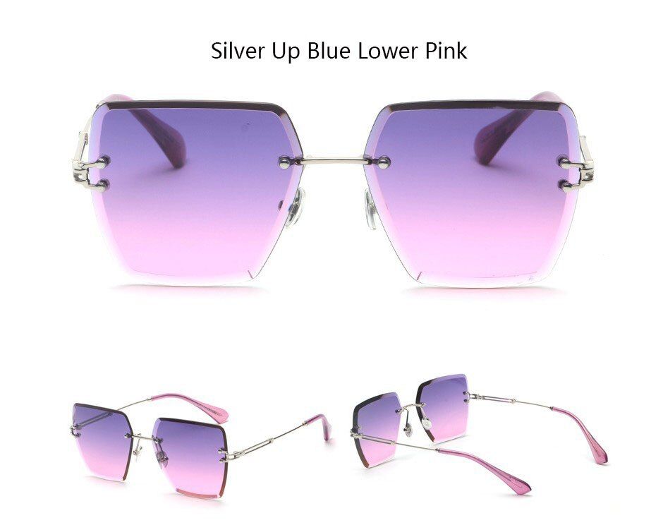 Silver U Blue L PinkFashion Trending Oversized Gradient Sunglasses For Women Large Unique Rimless Sun Glasses Women Female Sunglass UV400 Lunettes