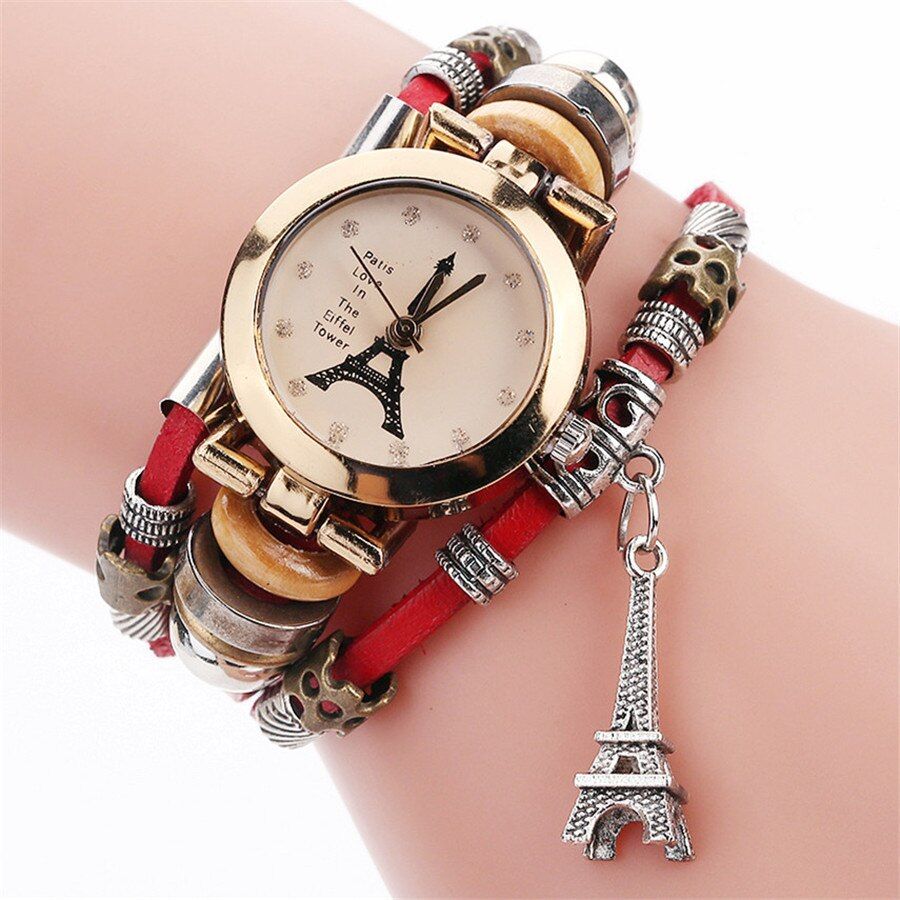 CCQ wrist watch women sports lady dress Fashion Women Eiffel Tower Pendant Stainless Steel Quartz Wrist Watchunisex#30