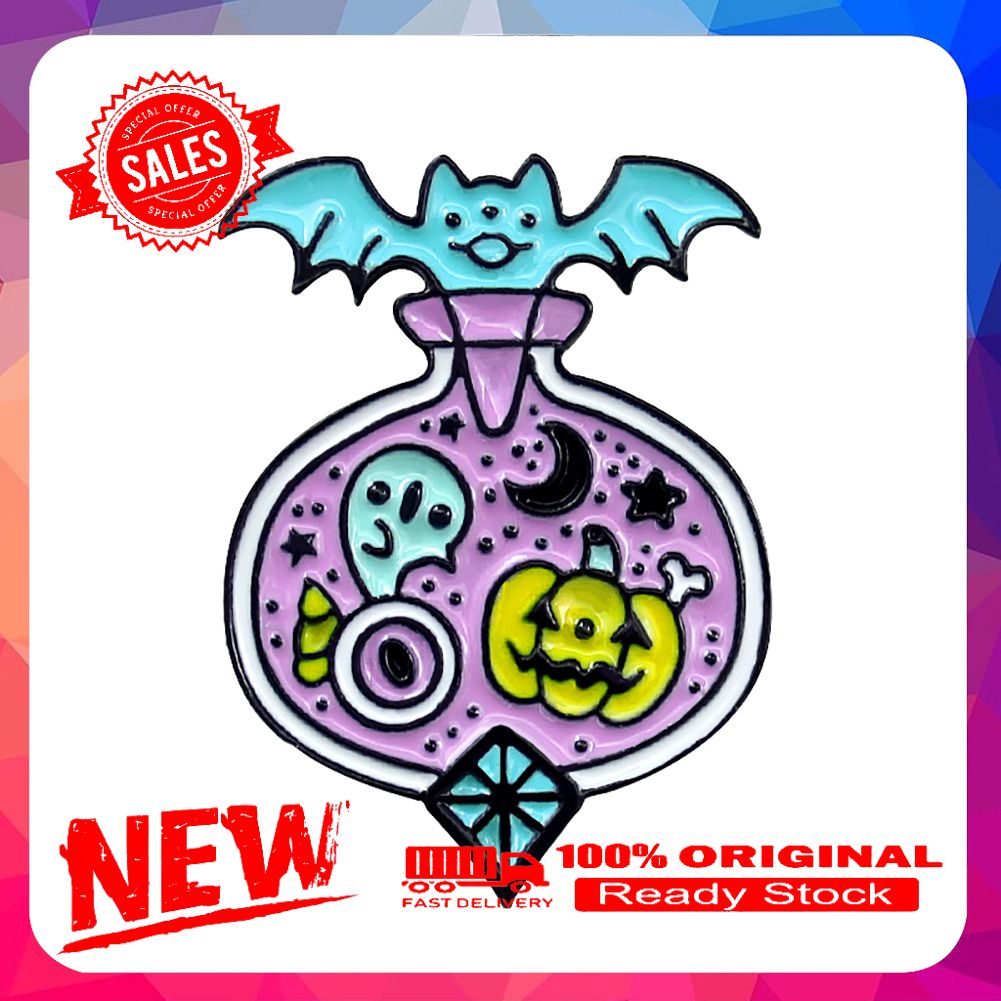 Unique Cartoon Bat Pumpkin Cart Enamel Brooch Pin Denim Badge Halloween Decor